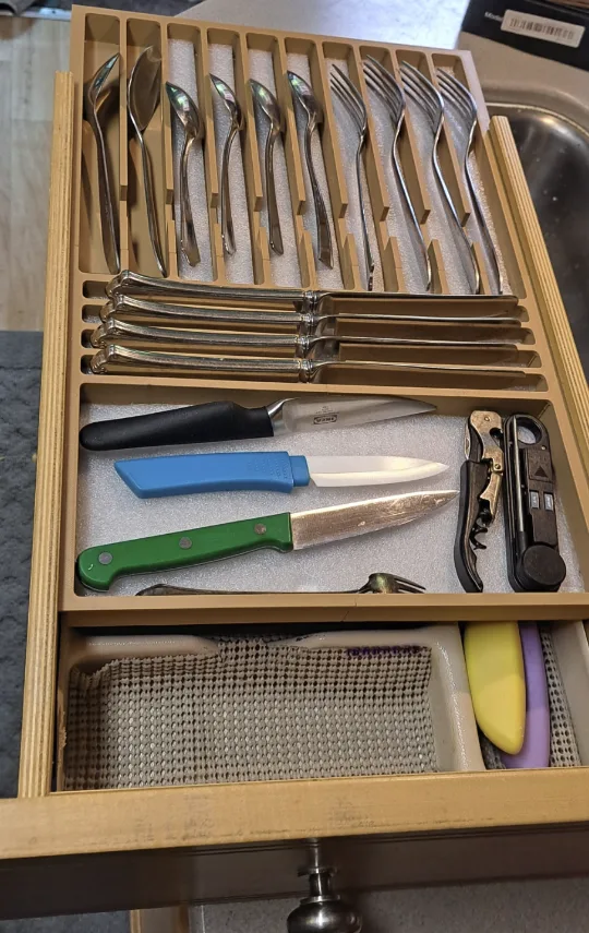 Silverware organizer installed in an RV drawer